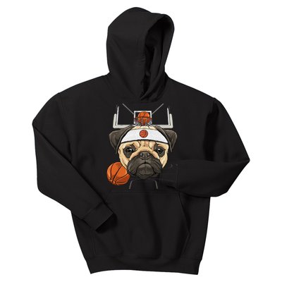 Pug Basketball Dog Lovers Basketball Player Kids Hoodie