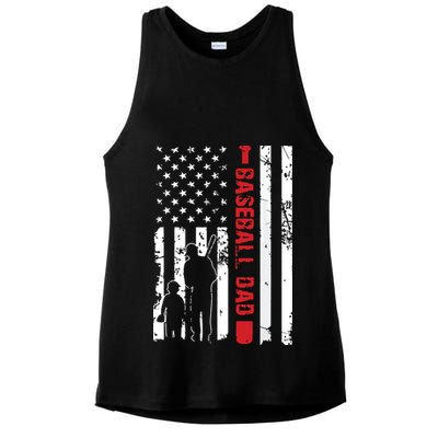 Proud Baseball Dad American Flag Sports Ladies PosiCharge Tri-Blend Wicking Tank