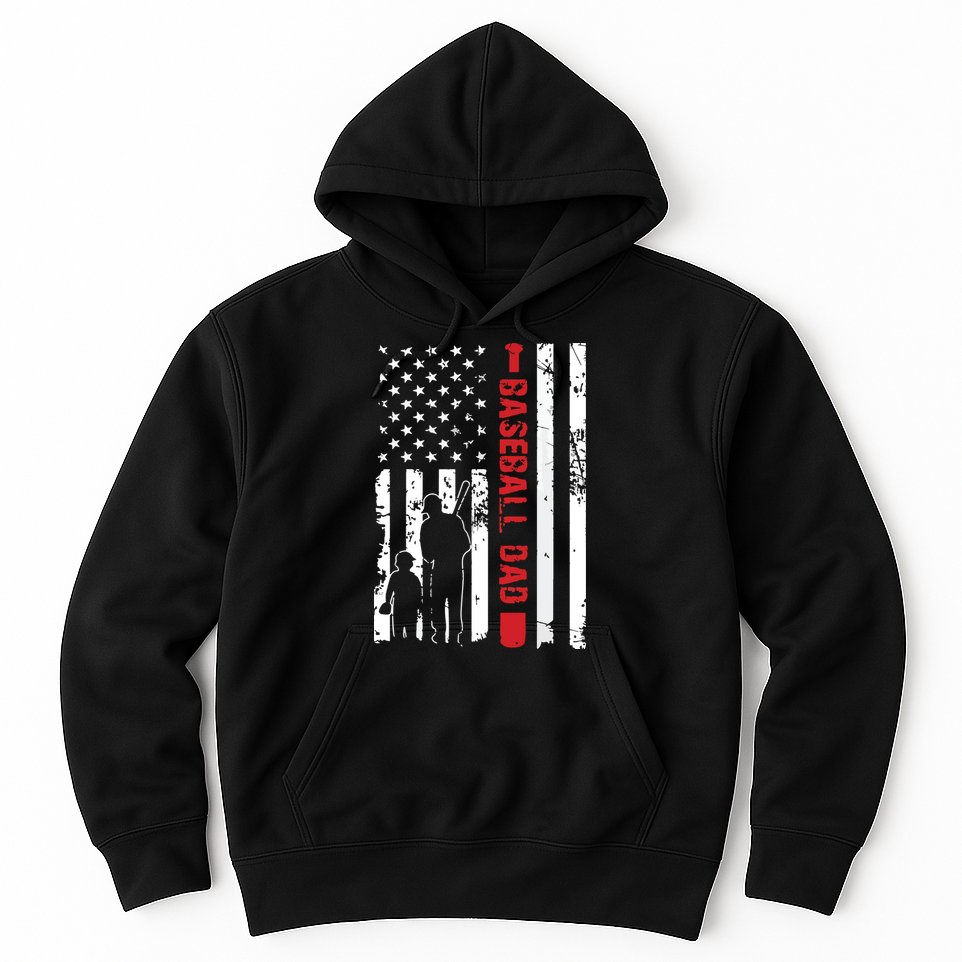 Proud Baseball Dad American Flag Sports Hoodie
