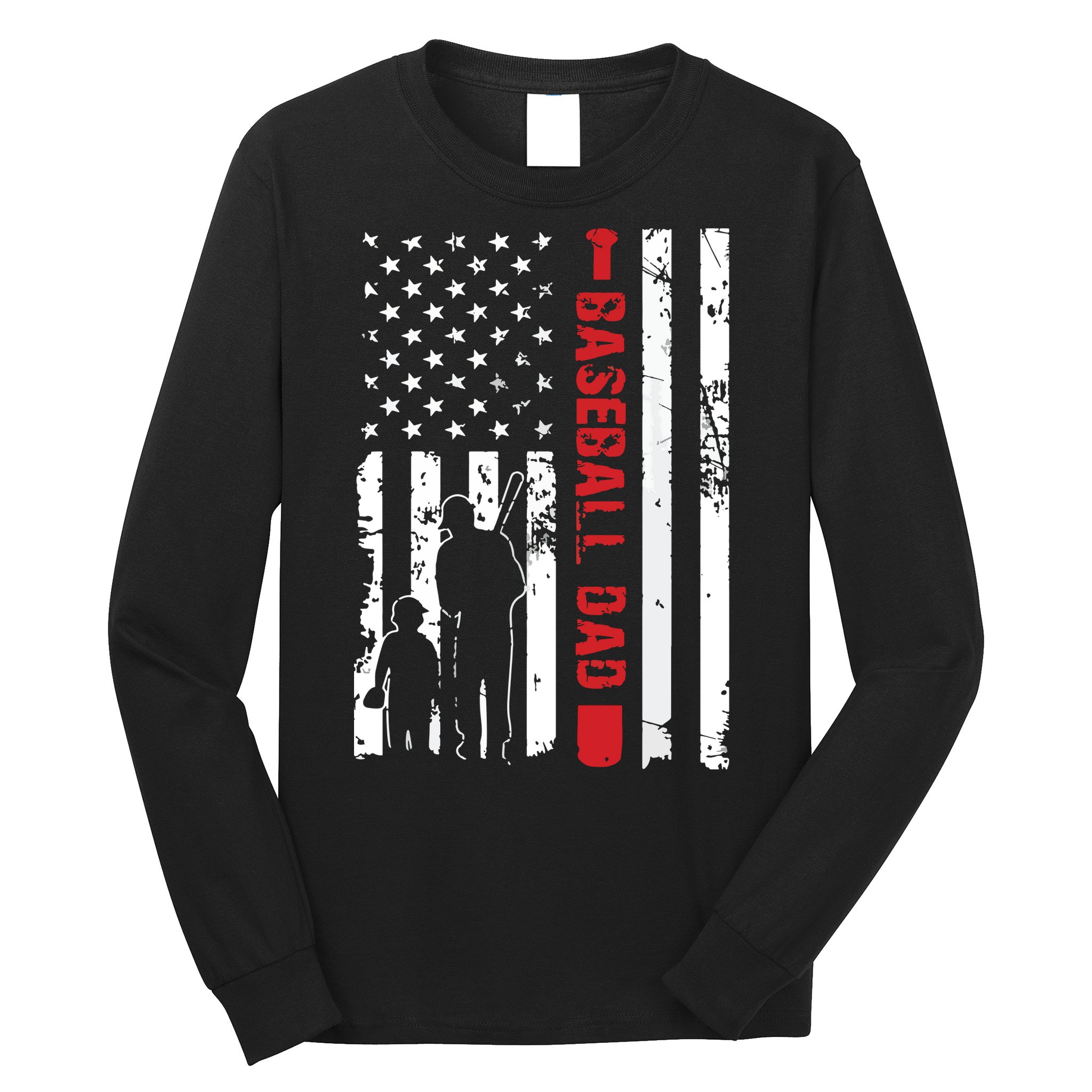 Proud Baseball Dad American Flag Sports Long Sleeve Shirt