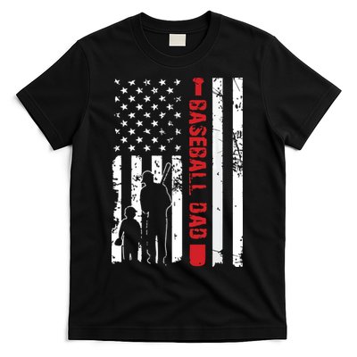 Proud Baseball Dad American Flag Sports T-Shirt