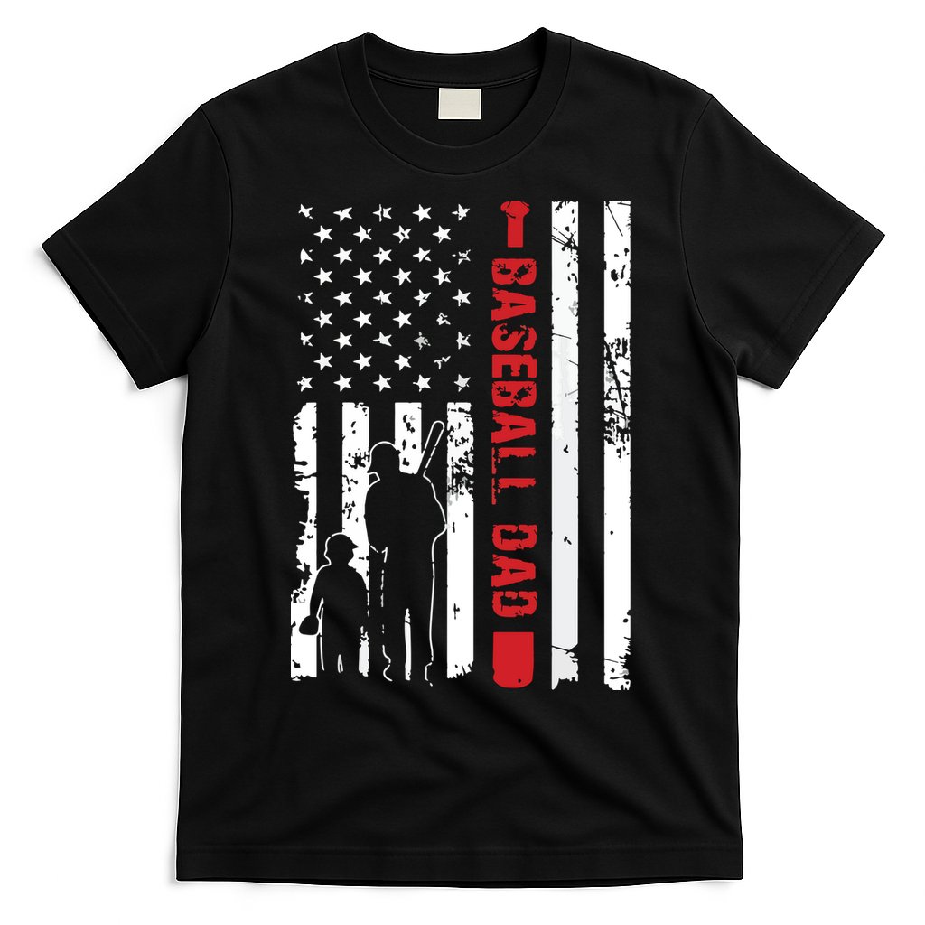 Proud Baseball Dad American Flag Sports T-Shirt