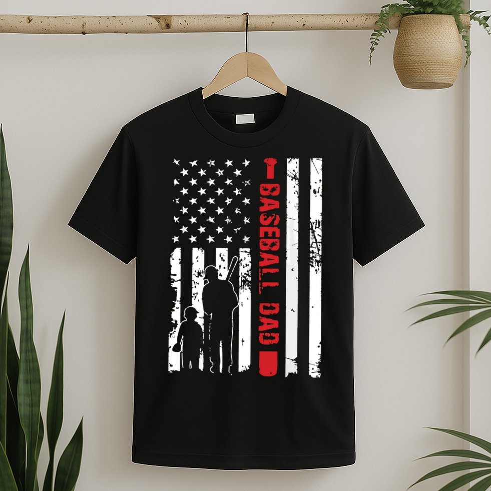 Proud Baseball Dad American Flag Sports T-Shirt
