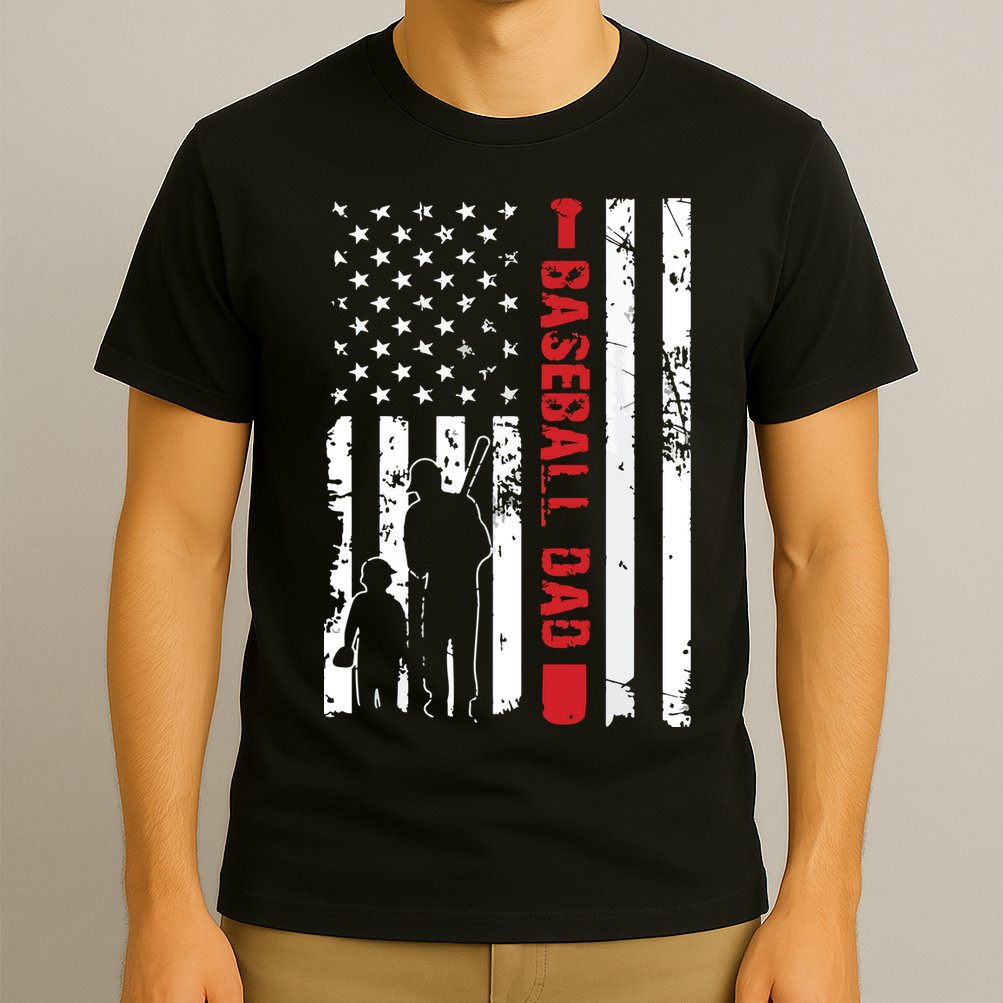 Proud Baseball Dad American Flag Sports T-Shirt