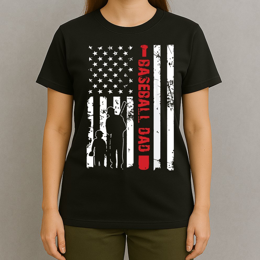 Proud Baseball Dad American Flag Sports T-Shirt