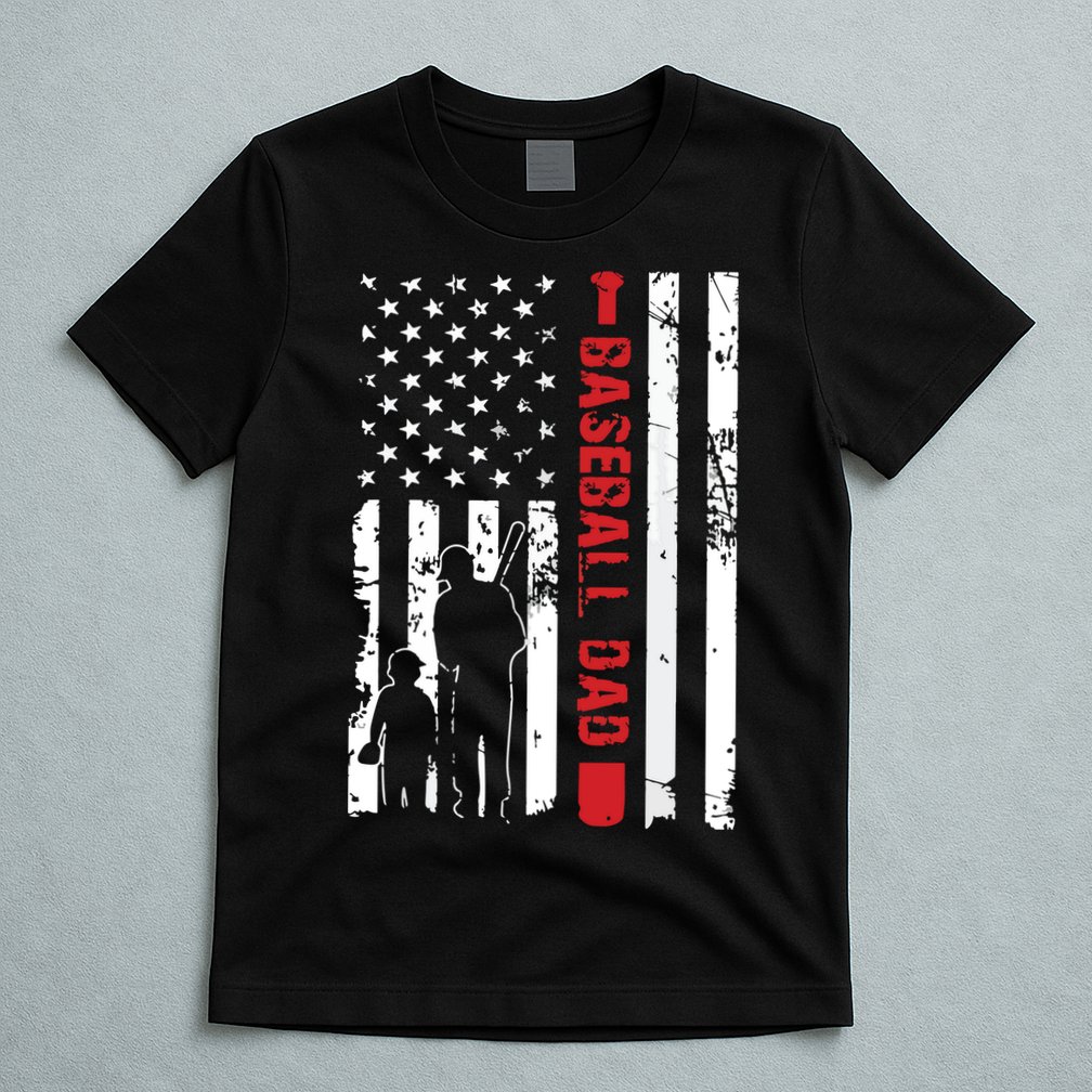 Proud Baseball Dad American Flag Sports T-Shirt