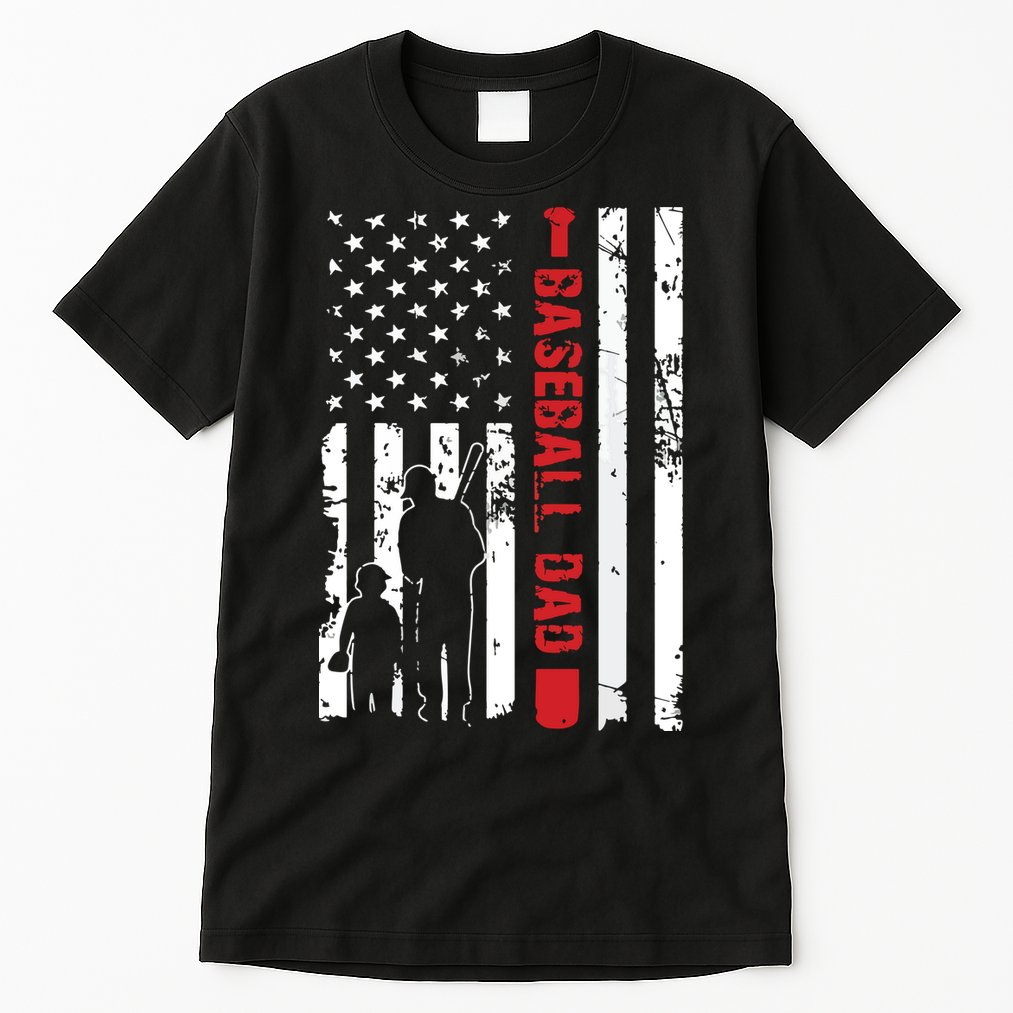 Proud Baseball Dad American Flag Sports Tall T-Shirt