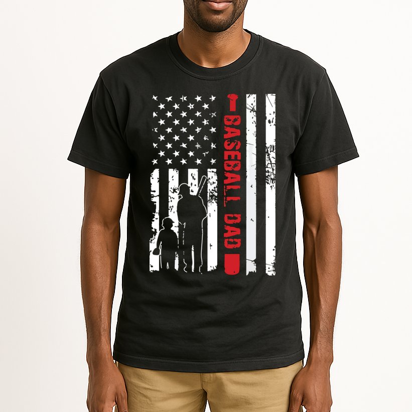 Proud Baseball Dad American Flag Sports Tall T-Shirt