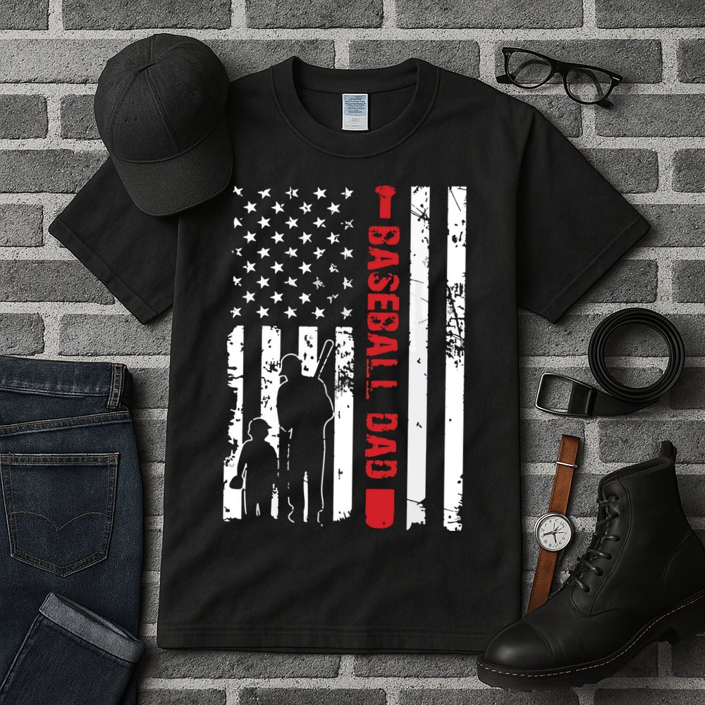 Proud Baseball Dad American Flag Sports Tall T-Shirt