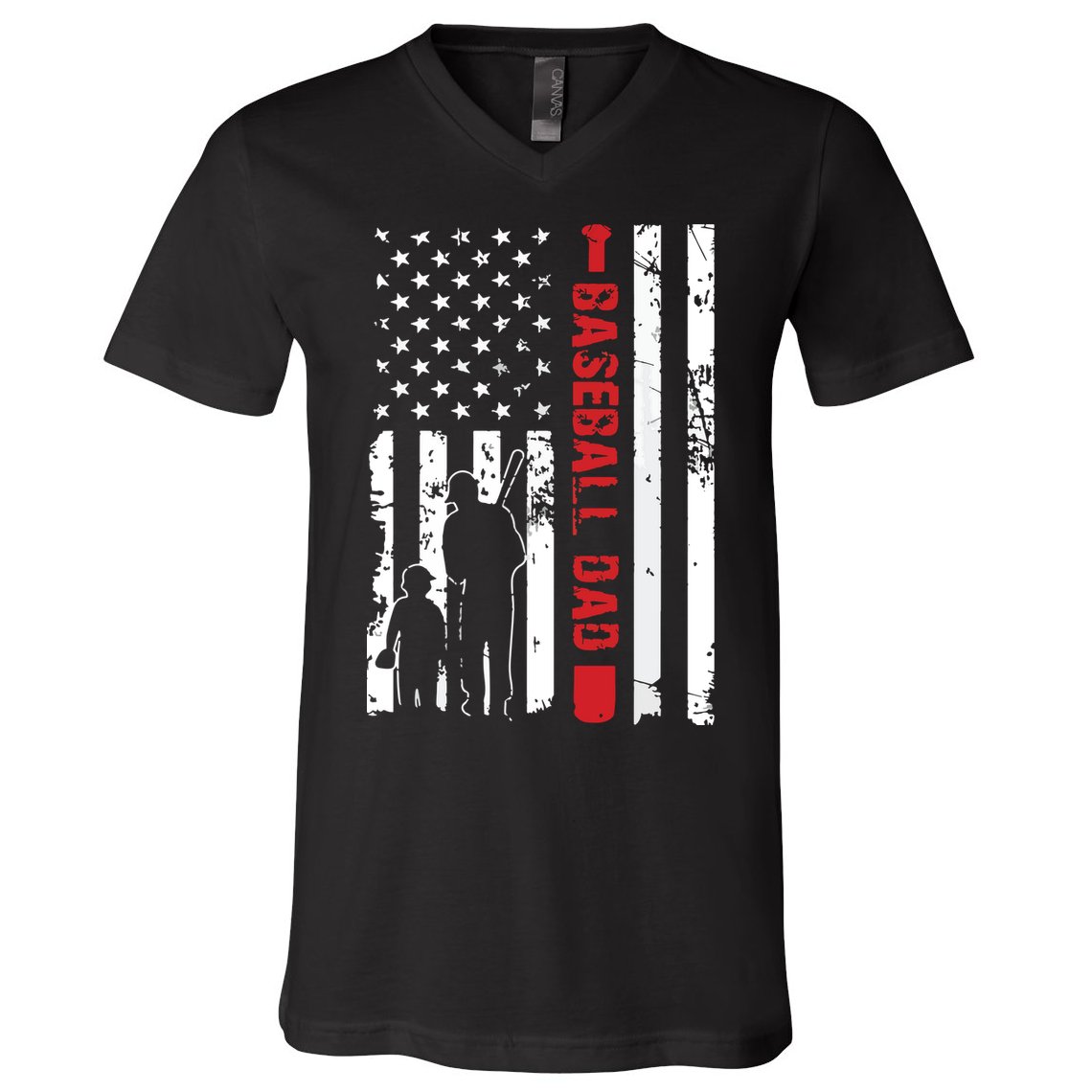 Proud Baseball Dad American Flag Sports V-Neck T-Shirt