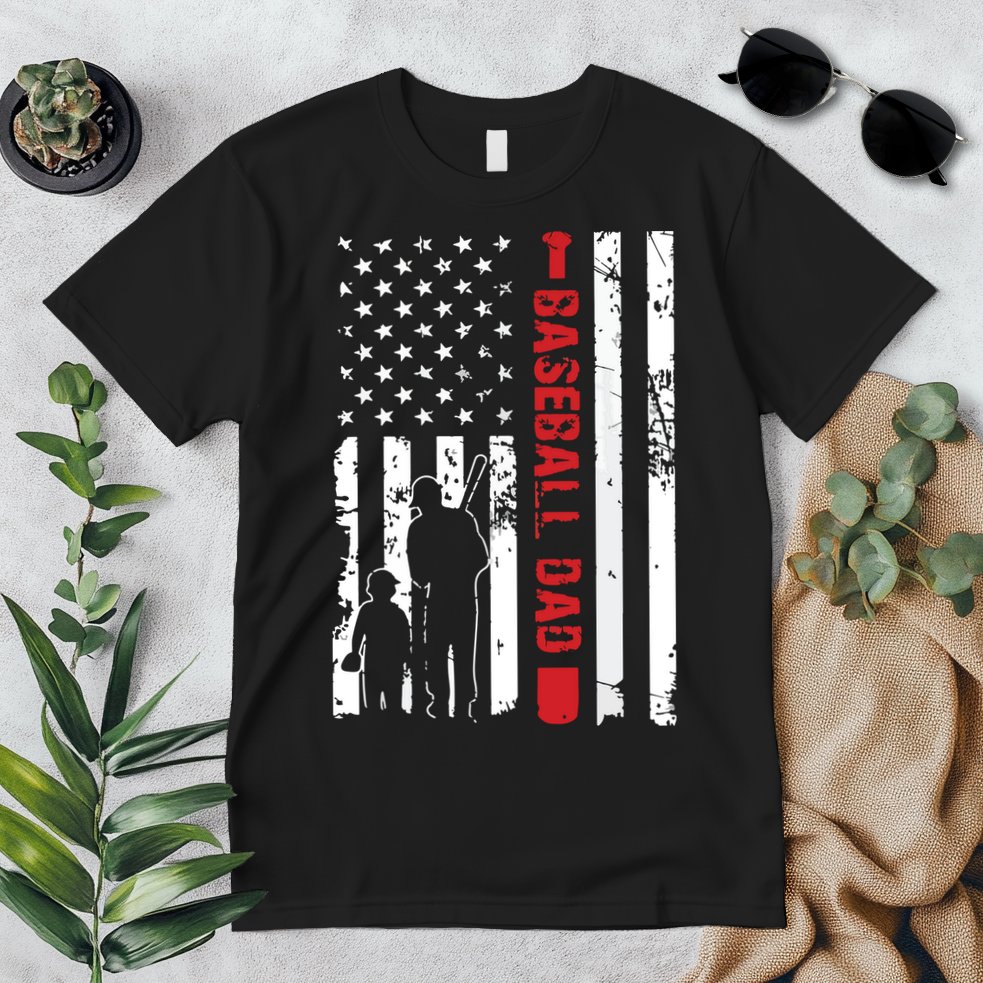 Proud Baseball Dad American Flag Sports Premium T-Shirt