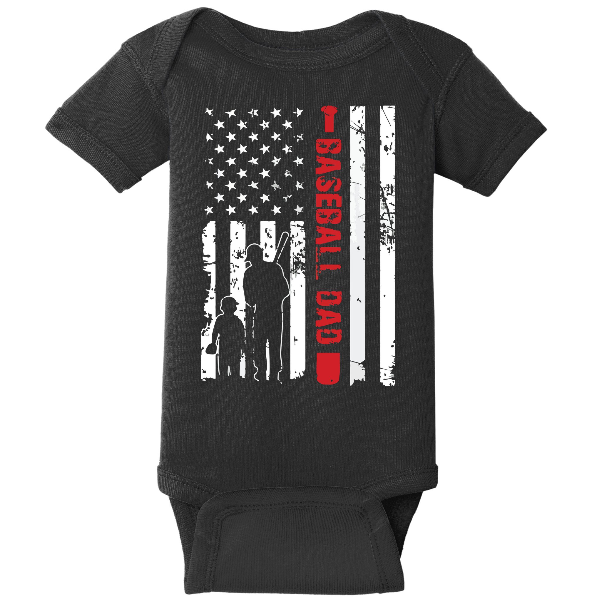 Proud Baseball Dad American Flag Sports Baby Bodysuit
