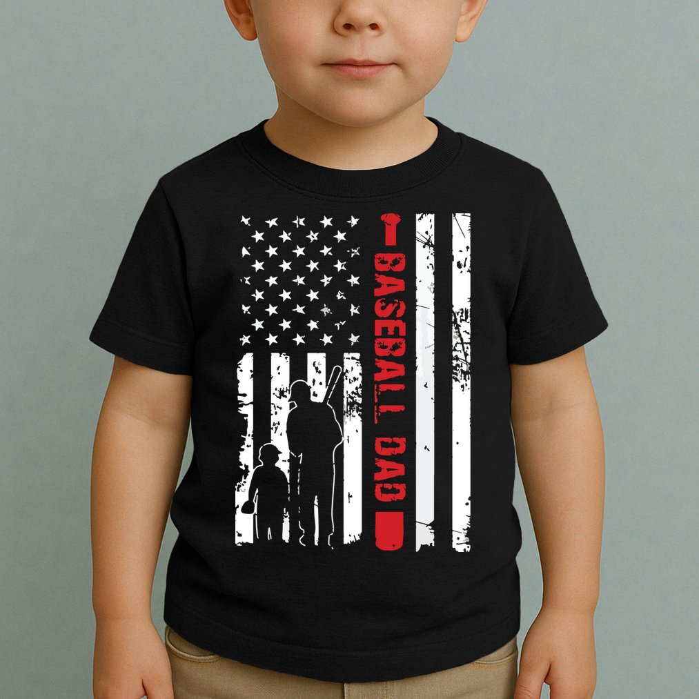 Proud Baseball Dad American Flag Sports Toddler T-Shirt