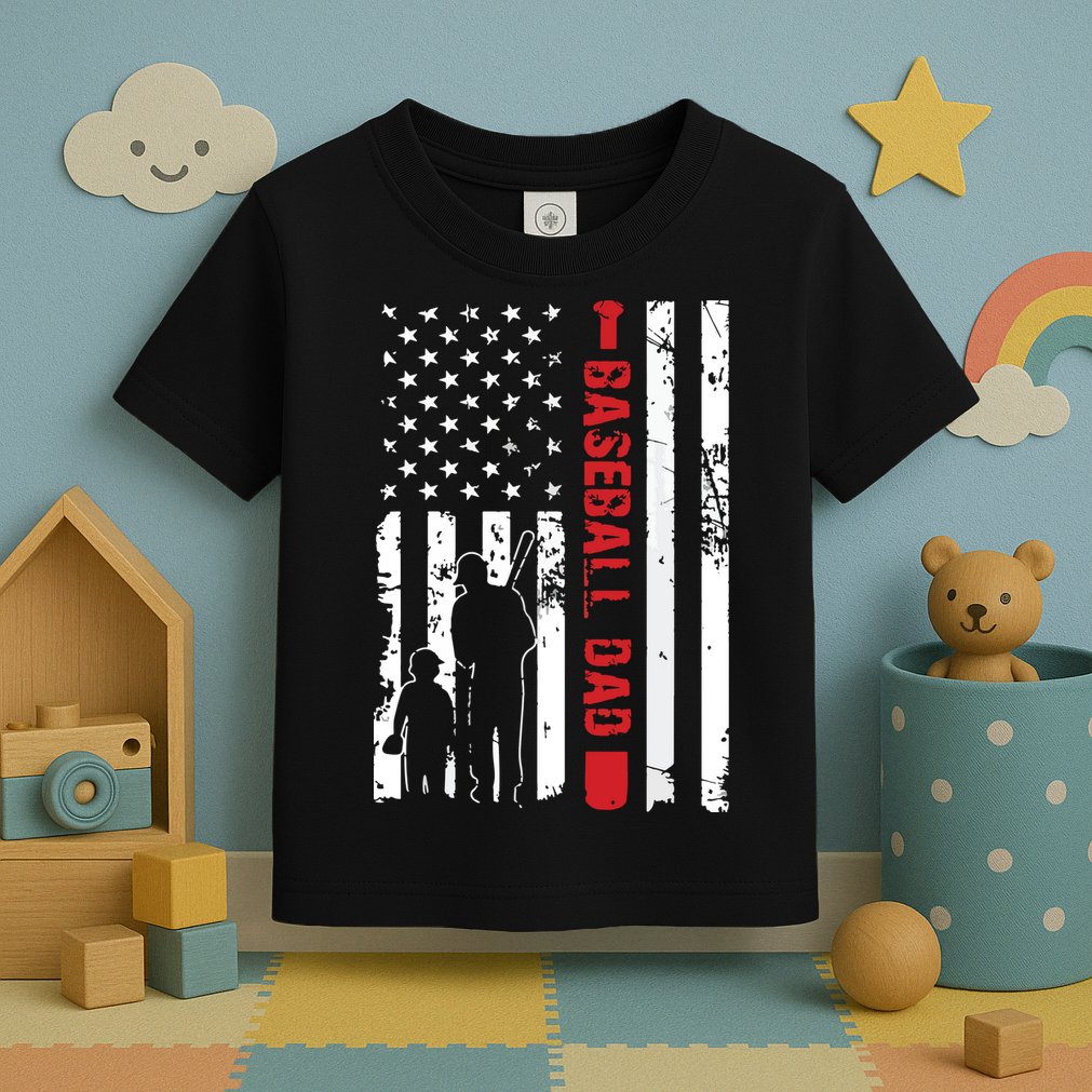 Proud Baseball Dad American Flag Sports Toddler T-Shirt
