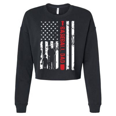 Proud Baseball Dad American Flag Sports Cropped Pullover Crew