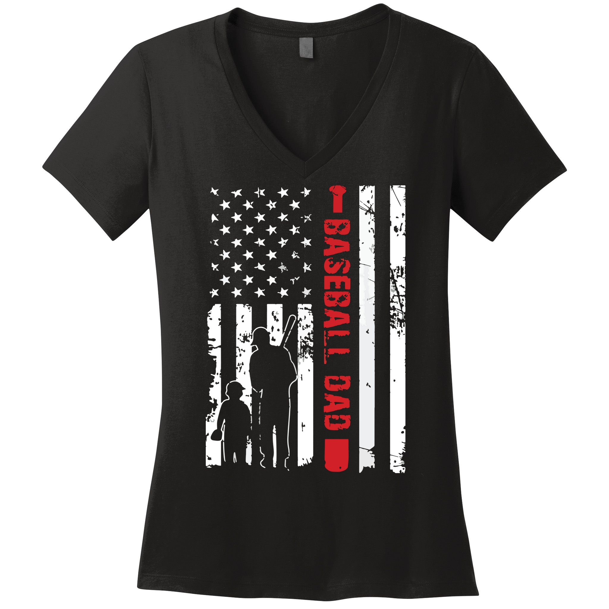 Proud Baseball Dad American Flag Sports Women's V-Neck T-Shirt