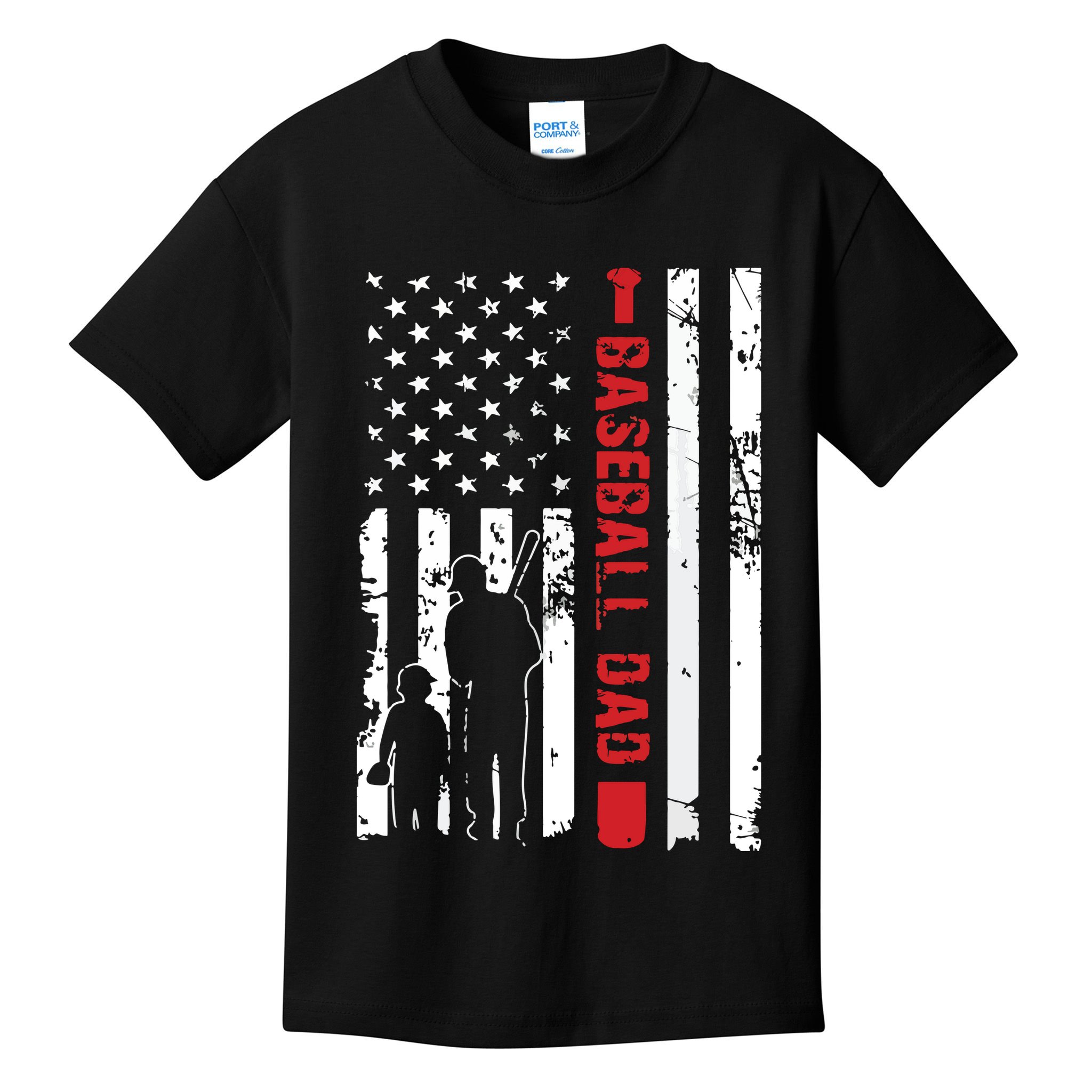 Proud Baseball Dad American Flag Sports Kids T-Shirt