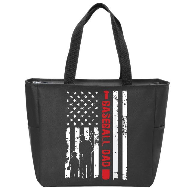 Proud Baseball Dad American Flag Sports Zip Tote Bag