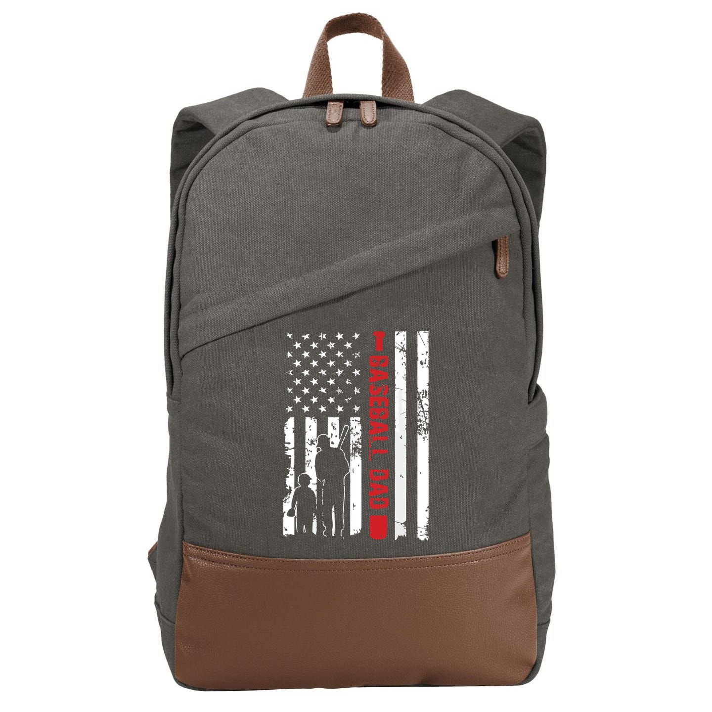 Proud Baseball Dad American Flag Sports Cotton Canvas Backpack