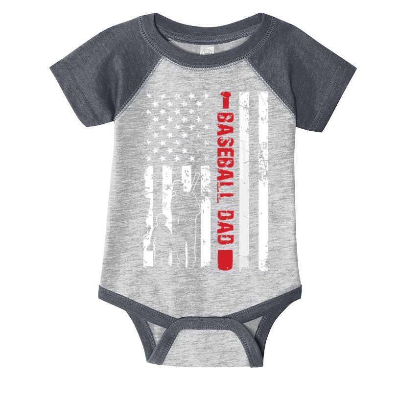 Proud Baseball Dad American Flag Sports Infant Baby Jersey Bodysuit