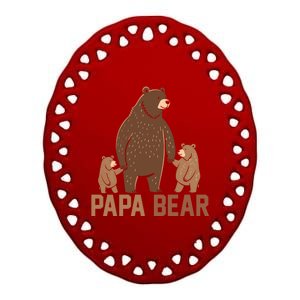 Papa Bear Dad Two Cubs Daddy Bear 2 FatherS Day Gift Ceramic Oval Ornament