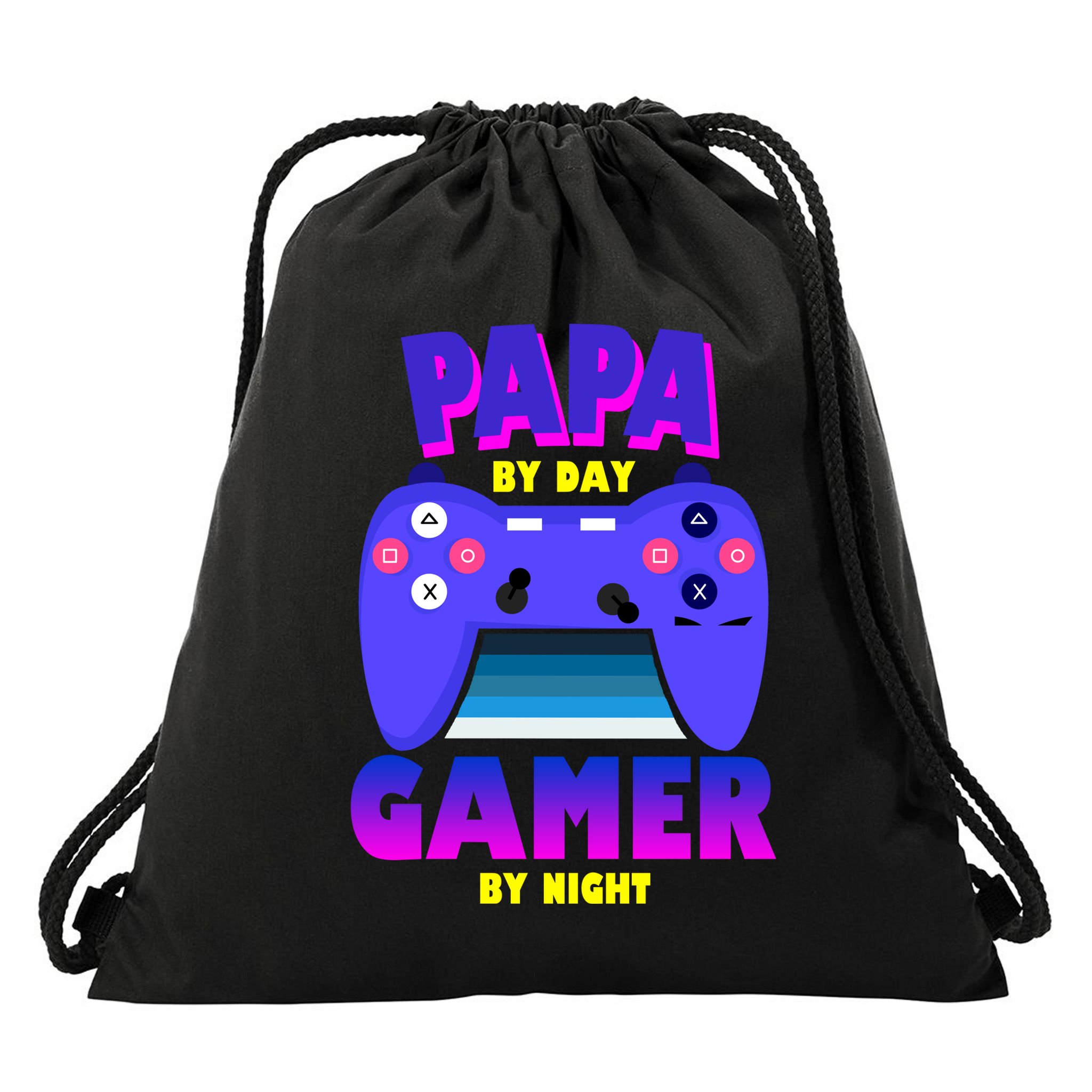 Papa By Day Gamer By Night Drawstring Bag