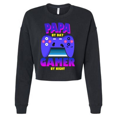 Papa By Day Gamer By Night Cropped Pullover Crew