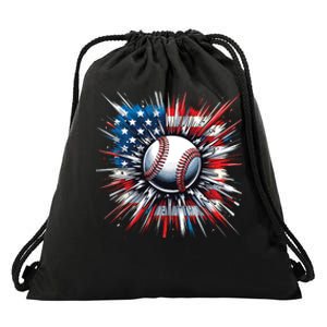 Patriotic Baseball Design Usa American Flag Boy 4th Of July Drawstring Bag