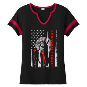 Proud Baseball Dad American Flag Fathers Day Gift Ladies Halftime Notch Neck Tee