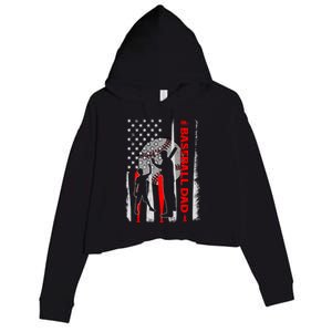 Proud Baseball Dad American Flag Fathers Day Gift Crop Fleece Hoodie