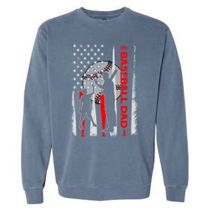 Proud Baseball Dad American Flag Fathers Day Gift Garment-Dyed Sweatshirt