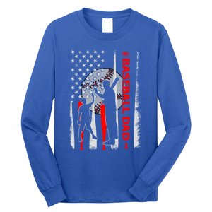 Proud Baseball Dad American Flag Fathers Day Gift Long Sleeve Shirt