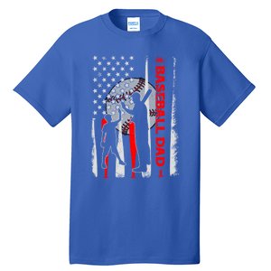 Proud Baseball Dad American Flag Fathers Day Gift Tall T-Shirt