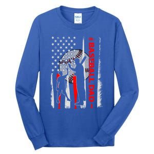 Proud Baseball Dad American Flag Fathers Day Gift Tall Long Sleeve T-Shirt