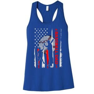 Proud Baseball Dad American Flag Fathers Day Gift Women's Racerback Tank