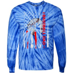 Proud Baseball Dad American Flag Fathers Day Gift Tie-Dye Long Sleeve Shirt