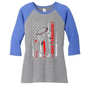 Proud Baseball Dad American Flag Fathers Day Gift Women's Tri-Blend 3/4-Sleeve Raglan Shirt