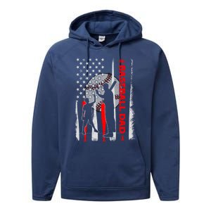 Proud Baseball Dad American Flag Fathers Day Gift Performance Fleece Hoodie