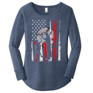 Proud Baseball Dad American Flag Fathers Day Gift Women's Perfect Tri Tunic Long Sleeve Shirt