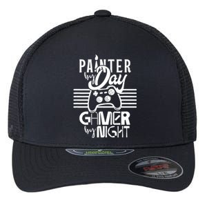 Painter By Day Gamer By Night Job Paint Painting Worker Flexfit Unipanel Trucker Cap