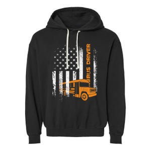 Patriotic Bus Driver USA American Flag - School Bus Driver Garment-Dyed Fleece Hoodie