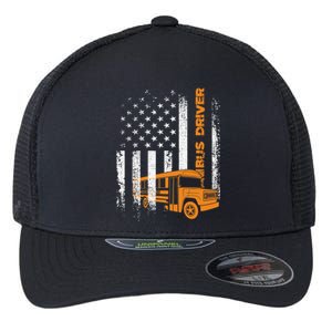 Patriotic Bus Driver USA American Flag - School Bus Driver Flexfit Unipanel Trucker Cap