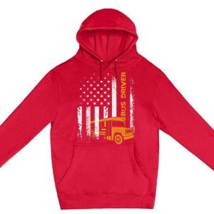 Patriotic Bus Driver USA American Flag - School Bus Driver Premium Pullover Hoodie