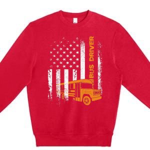 Patriotic Bus Driver USA American Flag - School Bus Driver Premium Crewneck Sweatshirt