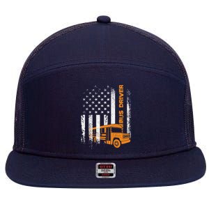 Patriotic Bus Driver USA American Flag - School Bus Driver 7 Panel Mesh Trucker Snapback Hat