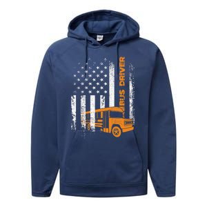 Patriotic Bus Driver USA American Flag - School Bus Driver Performance Fleece Hoodie