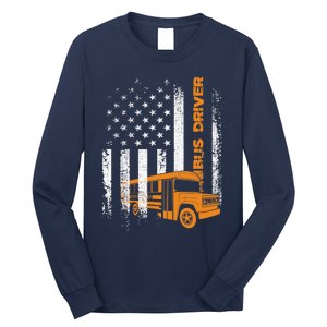 Patriotic Bus Driver USA American Flag - School Bus Driver Long Sleeve Shirt