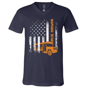 Patriotic Bus Driver USA American Flag - School Bus Driver V-Neck T-Shirt