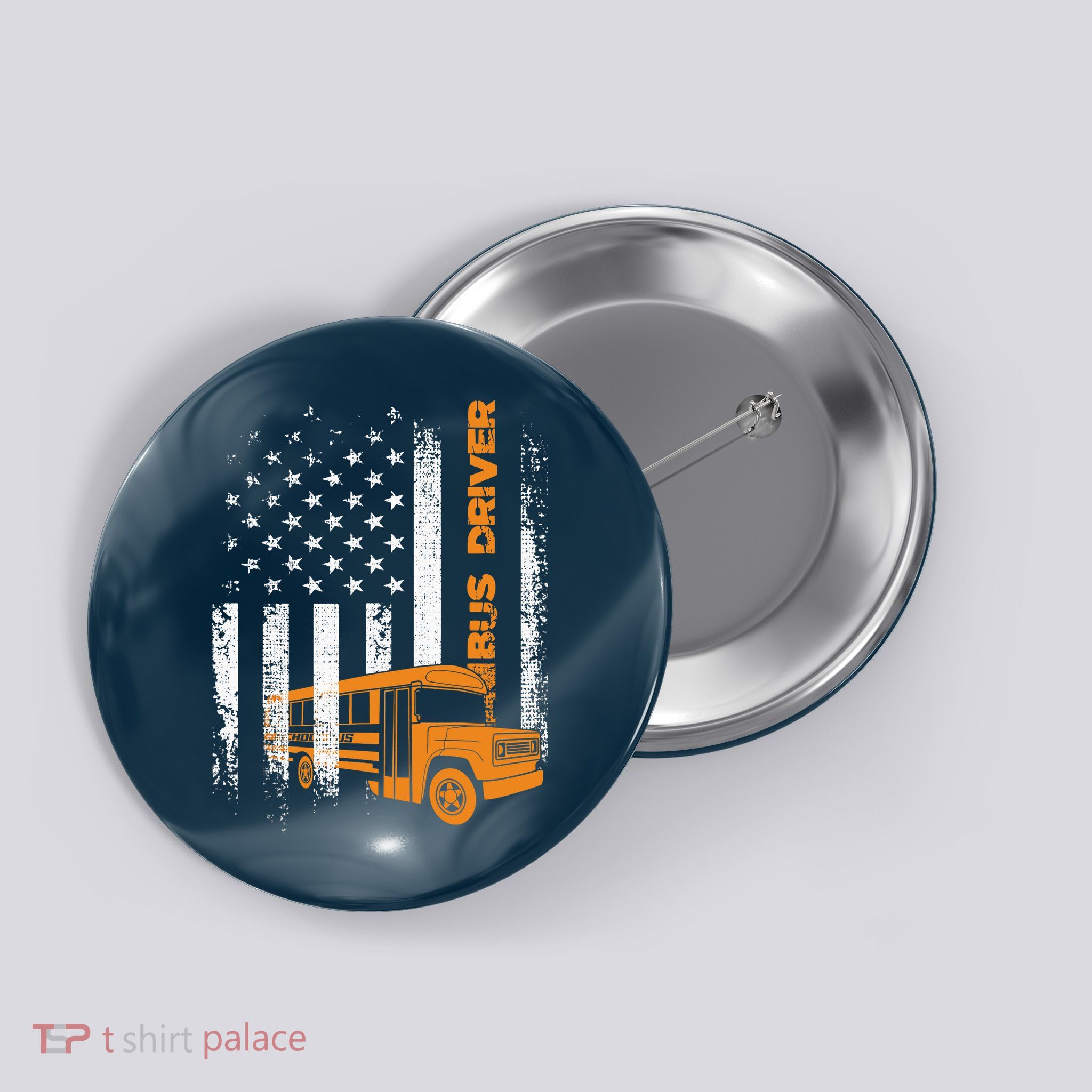 Patriotic Bus Driver USA American Flag - School Bus Driver Button