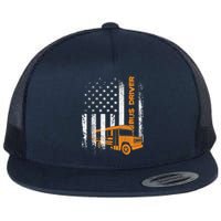 Patriotic Bus Driver USA American Flag - School Bus Driver Flat Bill Trucker Hat